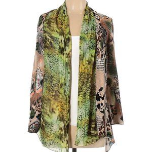 Jerry T New York Open-Front Mixed Media Boho Cardigan Size L Vintage 90s Style